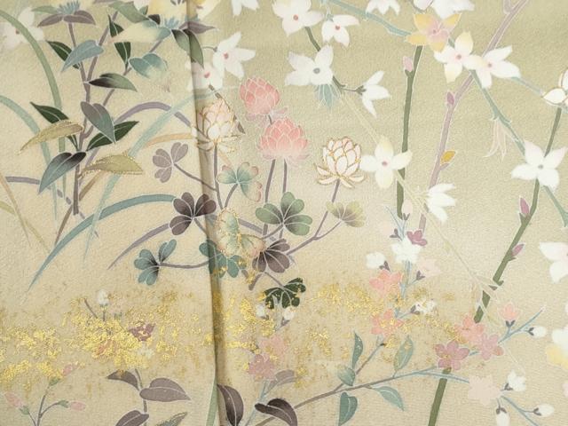 平和屋着物●訪問着　友禅　霞草花文　暈し染め　金彩　正絹　逸品　CABC6769yc
