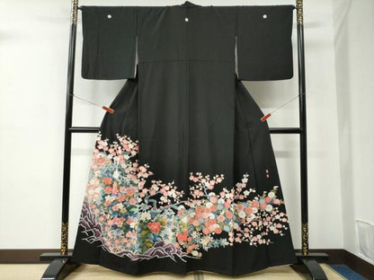 平和屋着物●豪華黒留袖　友禅　作家物　牡丹花文　正絹　逸品　CABC6771yc