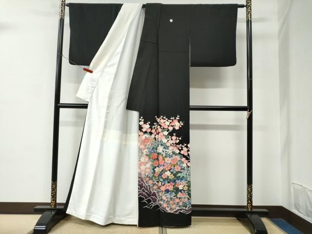 平和屋着物●豪華黒留袖　友禅　作家物　牡丹花文　正絹　逸品　CABC6771yc