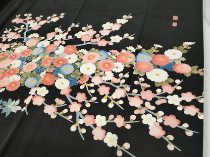 平和屋着物●豪華黒留袖　友禅　作家物　牡丹花文　正絹　逸品　CABC6771yc
