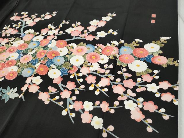 平和屋着物●豪華黒留袖　友禅　作家物　牡丹花文　正絹　逸品　CABC6771yc