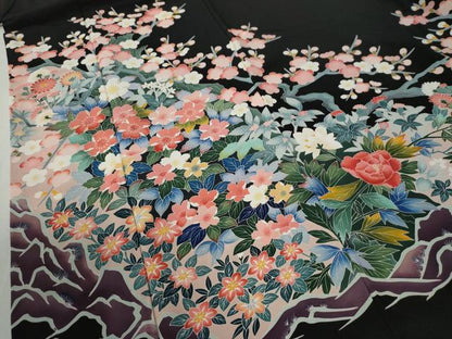 平和屋着物●豪華黒留袖　友禅　作家物　牡丹花文　正絹　逸品　CABC6771yc
