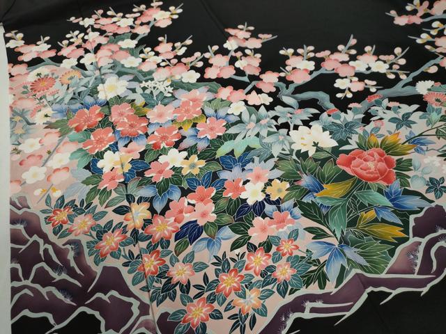 平和屋着物●豪華黒留袖　友禅　作家物　牡丹花文　正絹　逸品　CABC6771yc