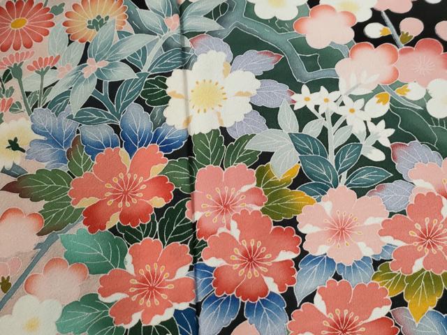 平和屋着物●豪華黒留袖　友禅　作家物　牡丹花文　正絹　逸品　CABC6771yc