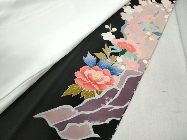 平和屋着物●豪華黒留袖　友禅　作家物　牡丹花文　正絹　逸品　CABC6771yc