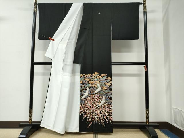 平和屋着物●豪華黒留袖　友禅　作家物　飛鶴松梅文　正絹　逸品　CABC6772yc