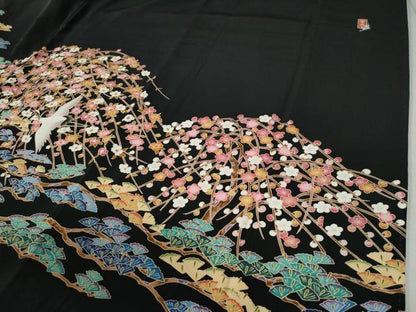 平和屋着物●豪華黒留袖　友禅　作家物　飛鶴松梅文　正絹　逸品　CABC6772yc