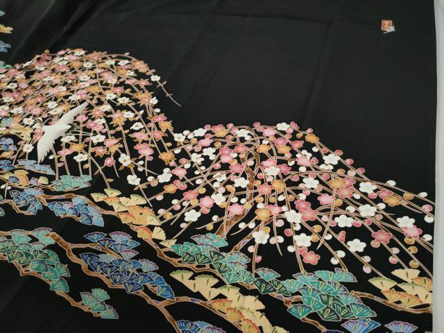 平和屋着物●豪華黒留袖　友禅　作家物　飛鶴松梅文　正絹　逸品　CABC6772yc