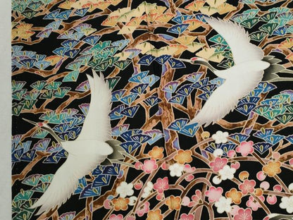 平和屋着物●豪華黒留袖　友禅　作家物　飛鶴松梅文　正絹　逸品　CABC6772yc
