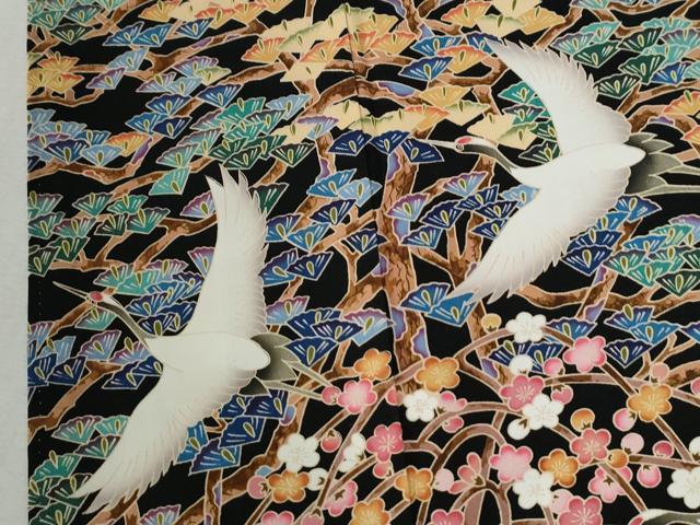 平和屋着物●豪華黒留袖　友禅　作家物　飛鶴松梅文　正絹　逸品　CABC6772yc