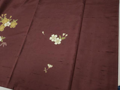 平和屋着物●訪問着　紬地　駒刺繍　笹竹枝桜文　正絹　逸品　未使用　CABC6775yc