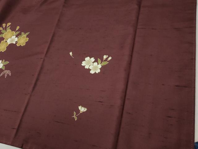 平和屋着物●訪問着　紬地　駒刺繍　笹竹枝桜文　正絹　逸品　未使用　CABC6775yc