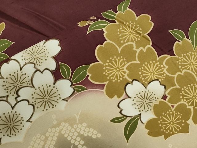 平和屋着物●訪問着　紬地　駒刺繍　笹竹枝桜文　正絹　逸品　未使用　CABC6775yc