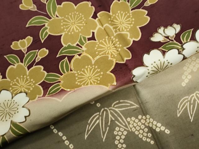 平和屋着物●訪問着　紬地　駒刺繍　笹竹枝桜文　正絹　逸品　未使用　CABC6775yc