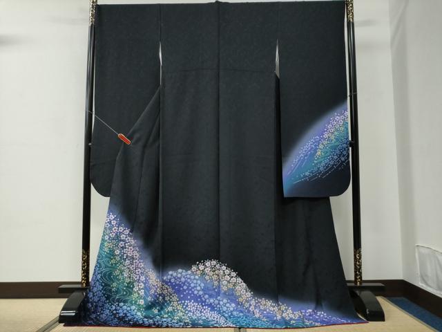 平和屋着物●豪華振袖　流水舞花文　暈し染め　正絹　逸品　CABC6776yc