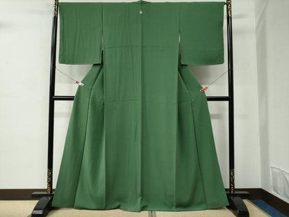 平和屋着物●上質な色無地　緑青色　正絹　逸品　CABC6777yc