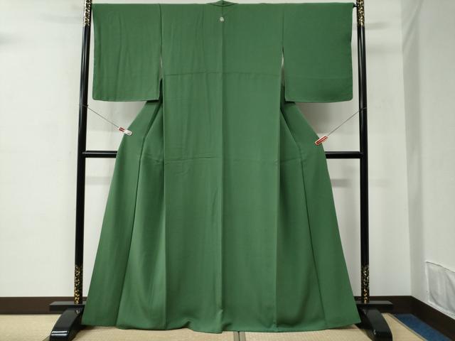 平和屋着物●上質な色無地　緑青色　正絹　逸品　CABC6777yc