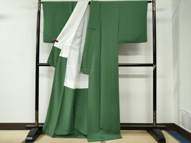 平和屋着物●上質な色無地　緑青色　正絹　逸品　CABC6777yc