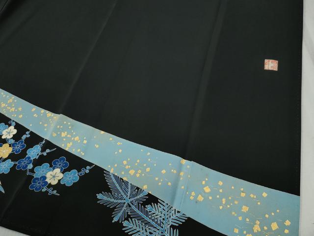 平和屋着物●人間国宝　五代　田畑喜八　黒留袖　駒刺繍　飛鶴松竹梅　金彩　正絹　逸品　CABC6779yc