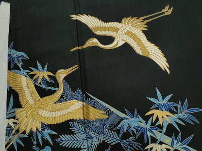 平和屋着物●人間国宝　五代　田畑喜八　黒留袖　駒刺繍　飛鶴松竹梅　金彩　正絹　逸品　CABC6779yc
