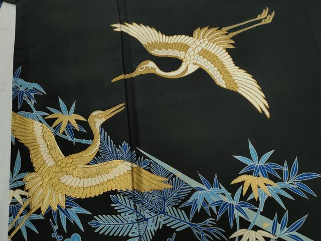 平和屋着物●人間国宝　五代　田畑喜八　黒留袖　駒刺繍　飛鶴松竹梅　金彩　正絹　逸品　CABC6779yc