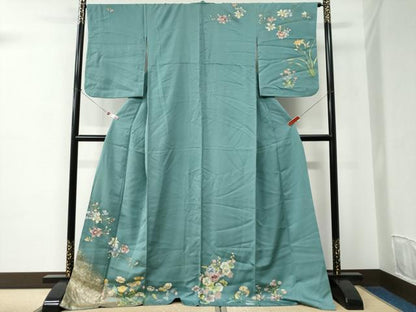 平和屋着物●訪問着　枝花文　金彩　ロング丈　正絹　逸品　CABC6781yc