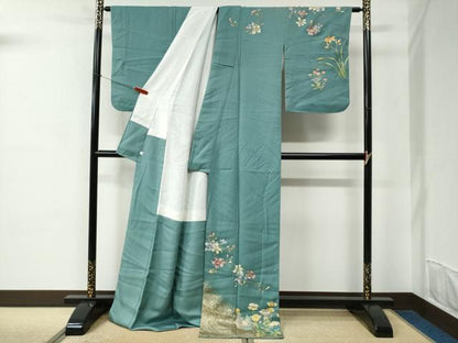 平和屋着物●訪問着　枝花文　金彩　ロング丈　正絹　逸品　CABC6781yc