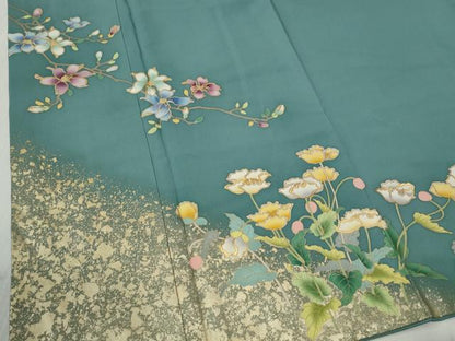 平和屋着物●訪問着　枝花文　金彩　ロング丈　正絹　逸品　CABC6781yc