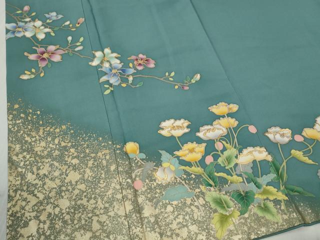 平和屋着物●訪問着　枝花文　金彩　ロング丈　正絹　逸品　CABC6781yc