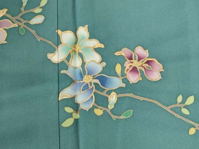 平和屋着物●訪問着　枝花文　金彩　ロング丈　正絹　逸品　CABC6781yc