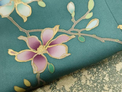 平和屋着物●訪問着　枝花文　金彩　ロング丈　正絹　逸品　CABC6781yc