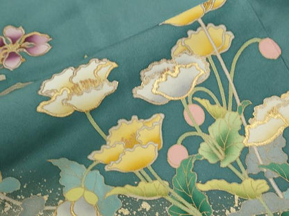 平和屋着物●訪問着　枝花文　金彩　ロング丈　正絹　逸品　CABC6781yc