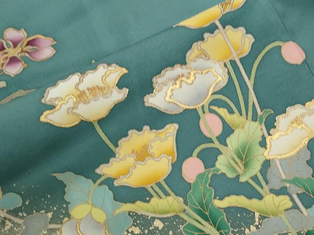 平和屋着物●訪問着　枝花文　金彩　ロング丈　正絹　逸品　CABC6781yc