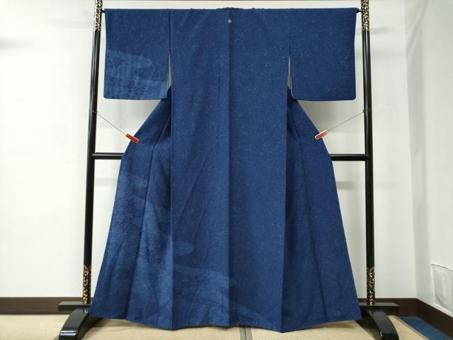 平和屋着物●訪問着　藍　型染め　吉祥花唐草文　正絹　逸品　CABC6787yc