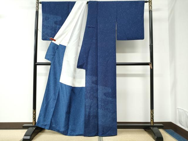 平和屋着物●訪問着　藍　型染め　吉祥花唐草文　正絹　逸品　CABC6787yc