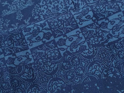 平和屋着物●訪問着　藍　型染め　吉祥花唐草文　正絹　逸品　CABC6787yc
