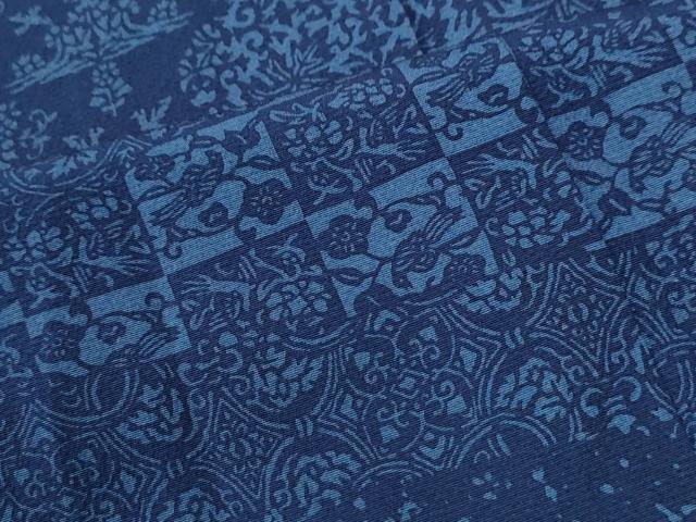 平和屋着物●訪問着　藍　型染め　吉祥花唐草文　正絹　逸品　CABC6787yc
