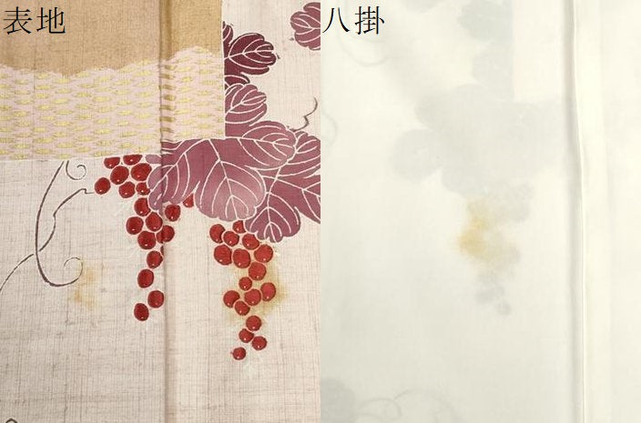 平和屋着物●訪問着　紬地　駒刺繍　色紙吉祥葡萄蔦の葉文　金彩　正絹　逸品　CABC6790yc