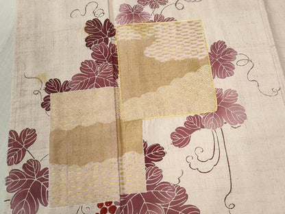 平和屋着物●訪問着　紬地　駒刺繍　色紙吉祥葡萄蔦の葉文　金彩　正絹　逸品　CABC6790yc