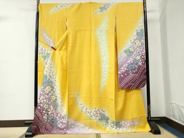 平和屋着物●豪華振袖　舞桜文　暈し染め　銀通し地　鈴乃屋扱い　正絹　逸品　CABC6791yc