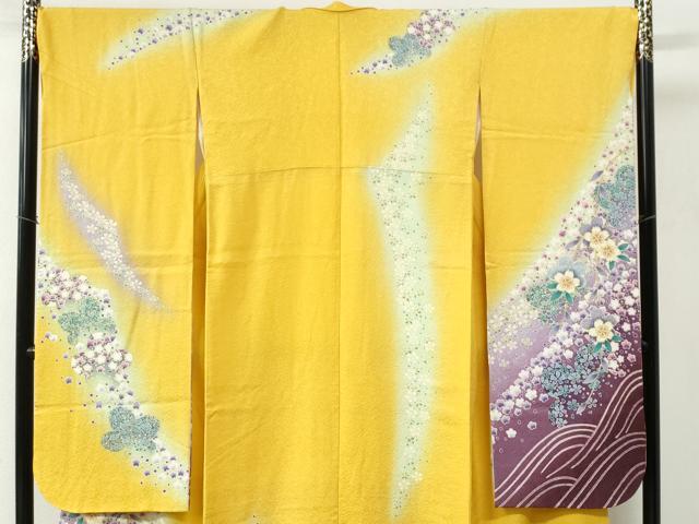 平和屋着物●豪華振袖　舞桜文　暈し染め　銀通し地　鈴乃屋扱い　正絹　逸品　CABC6791yc