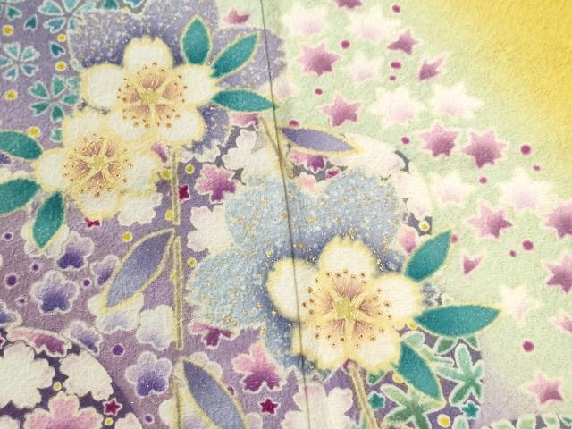 平和屋着物●豪華振袖　舞桜文　暈し染め　銀通し地　鈴乃屋扱い　正絹　逸品　CABC6791yc