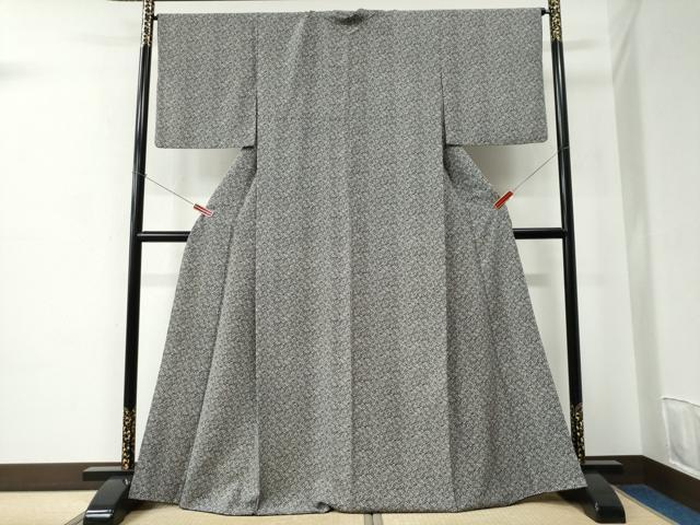 平和屋着物●上質な小紋　花唐草文　黒地　正絹　逸品　CABC6793yc