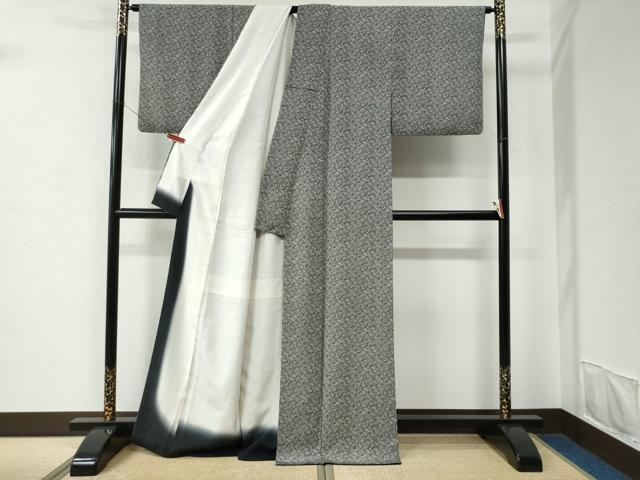 平和屋着物●上質な小紋　花唐草文　黒地　正絹　逸品　CABC6793yc