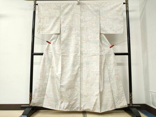 平和屋着物●本場大島紬　白大島　9マルキ　120亀甲　エ霞吉祥牡丹花文　正絹　逸品　未使用　CABC6801yc