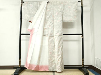 平和屋着物●本場大島紬　白大島　9マルキ　120亀甲　エ霞吉祥牡丹花文　正絹　逸品　未使用　CABC6801yc