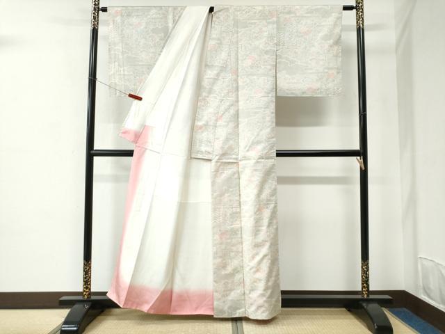 平和屋着物●本場大島紬　白大島　9マルキ　120亀甲　エ霞吉祥牡丹花文　正絹　逸品　未使用　CABC6801yc