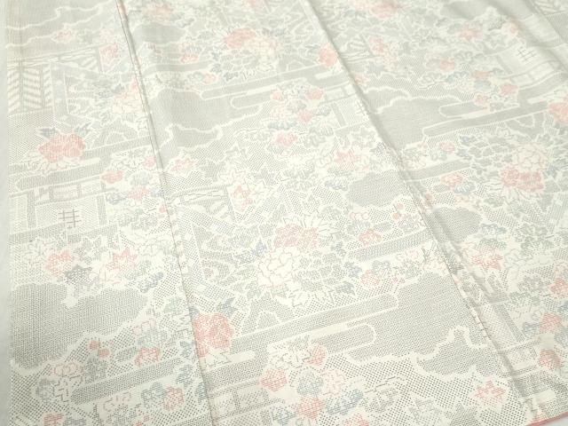 平和屋着物●本場大島紬　白大島　9マルキ　120亀甲　エ霞吉祥牡丹花文　正絹　逸品　未使用　CABC6801yc