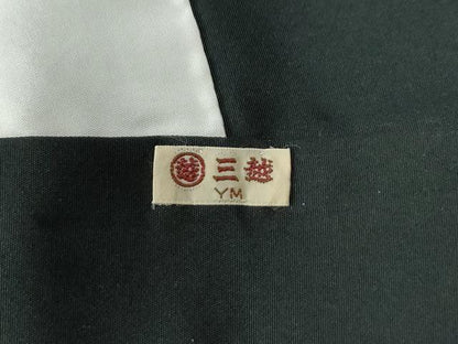 平和屋着物●十日町老舗ブランド　吉澤友禅　吾妻徳穂　訪問着　鳳凰扇面青海波花文　黒地　金彩　正絹　逸品　CABC6803yc