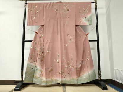 平和屋着物●訪問着　作家物　駒刺繍　枝橘笹花文　暈し染め　金彩　正絹　逸品　CABC6806yc